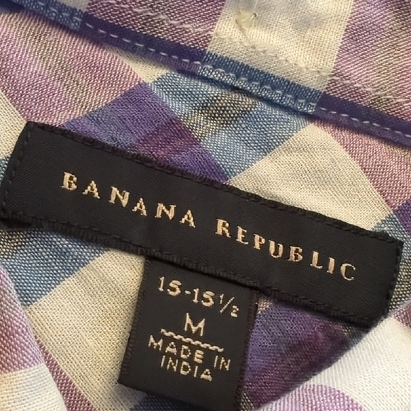 Banana Republic Men's Plaid Lenon Cotton Blend Button Up Shirt- Medium - Picture 11 of 11